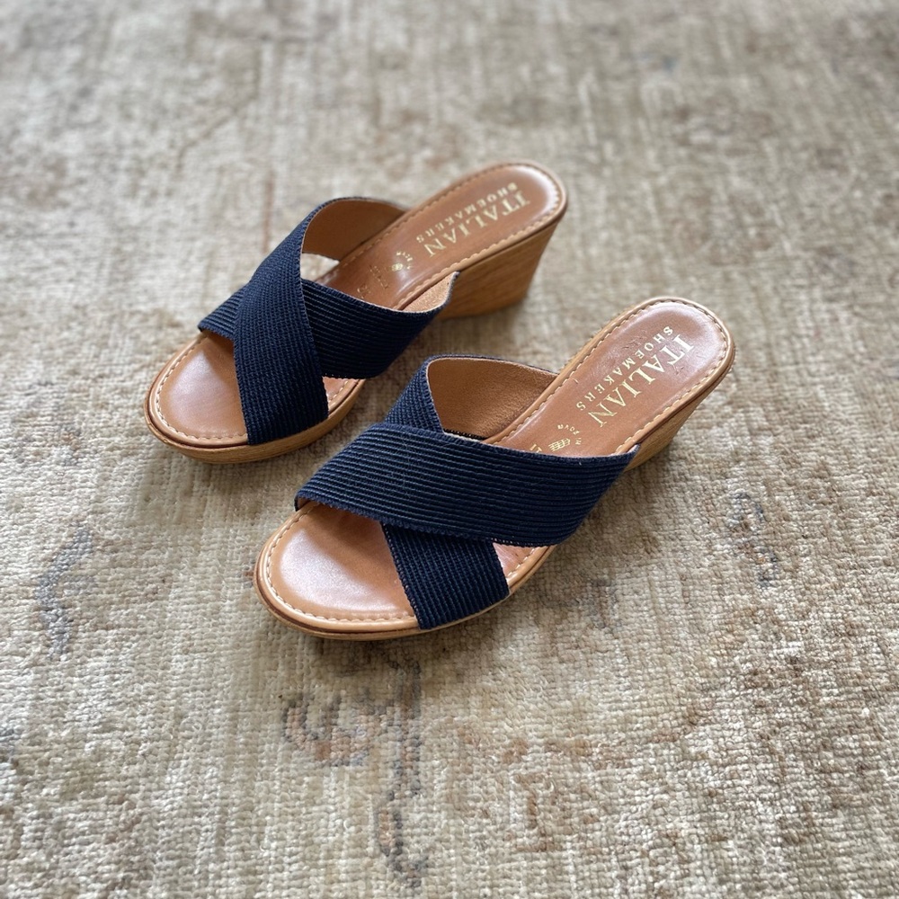 Italian Shoemakers Navy Crisscross Elastic Mule Sandals - Picture 3 of 12